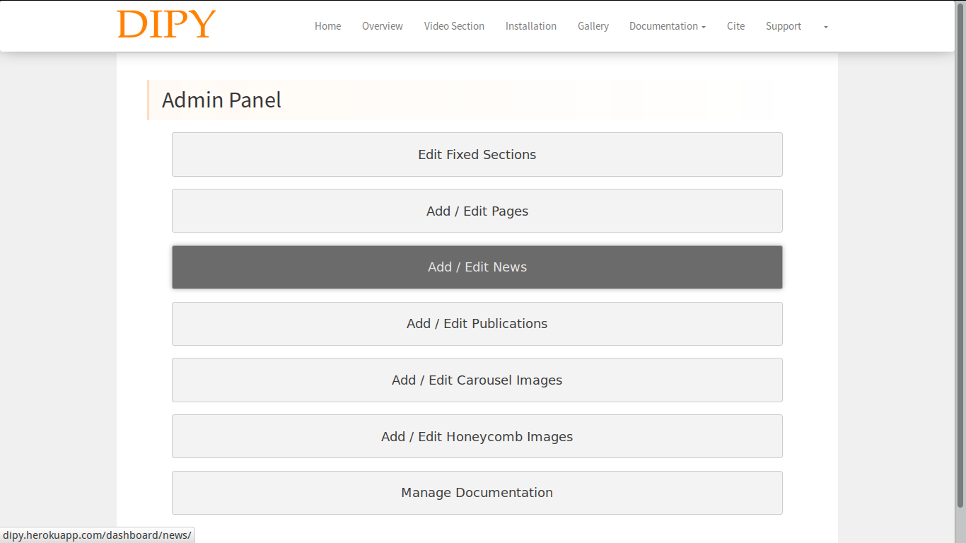 dipy admin panel dashboard screenshot