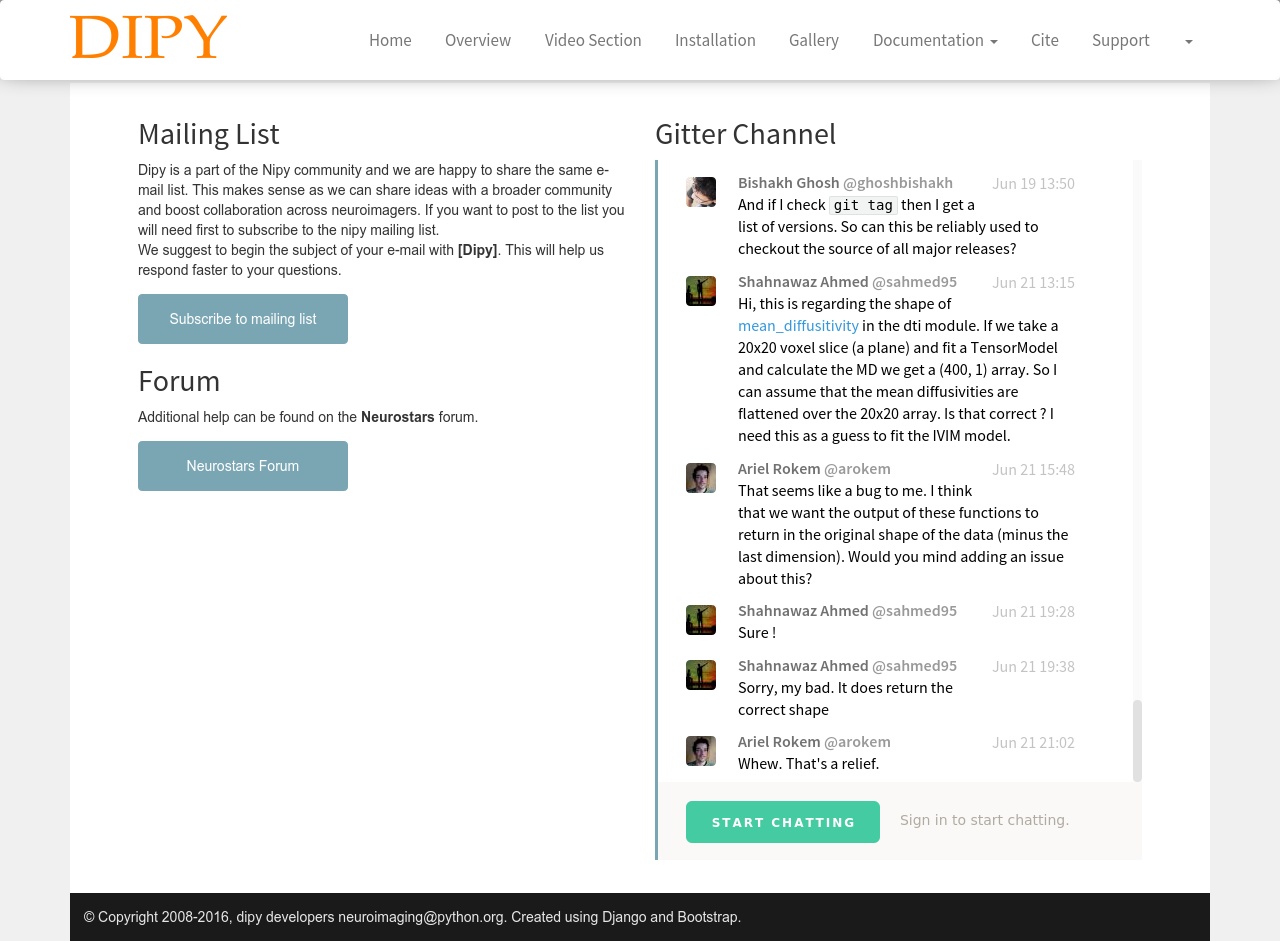 dipy support page screenshot