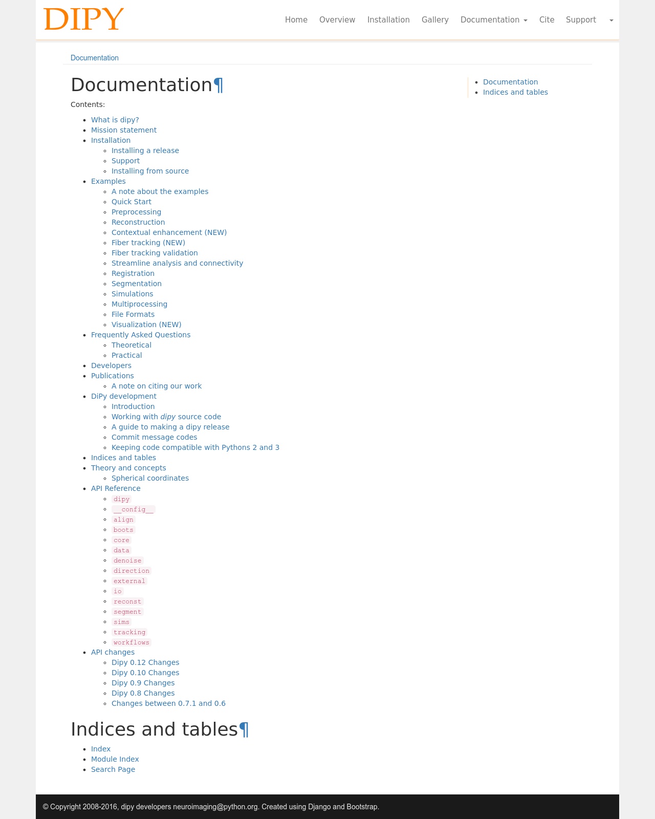 dipy documentation page screenshot